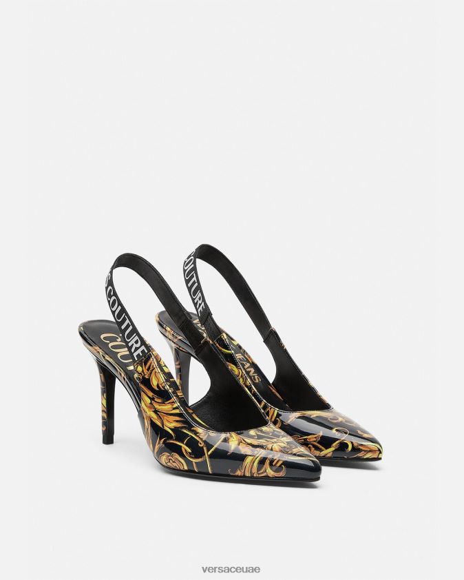 نحيف حذاء بكعب عالي وشعار الماركة Versace الذهب الأسود 0FVD2J2308 حذاء