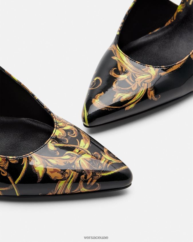 نحيف حذاء بكعب عالي وشعار الماركة Versace الذهب الأسود 0FVD2J2308 حذاء