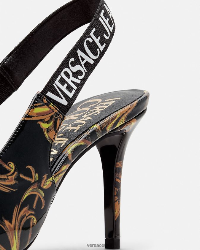 نحيف حذاء بكعب عالي وشعار الماركة Versace الذهب الأسود 0FVD2J2308 حذاء