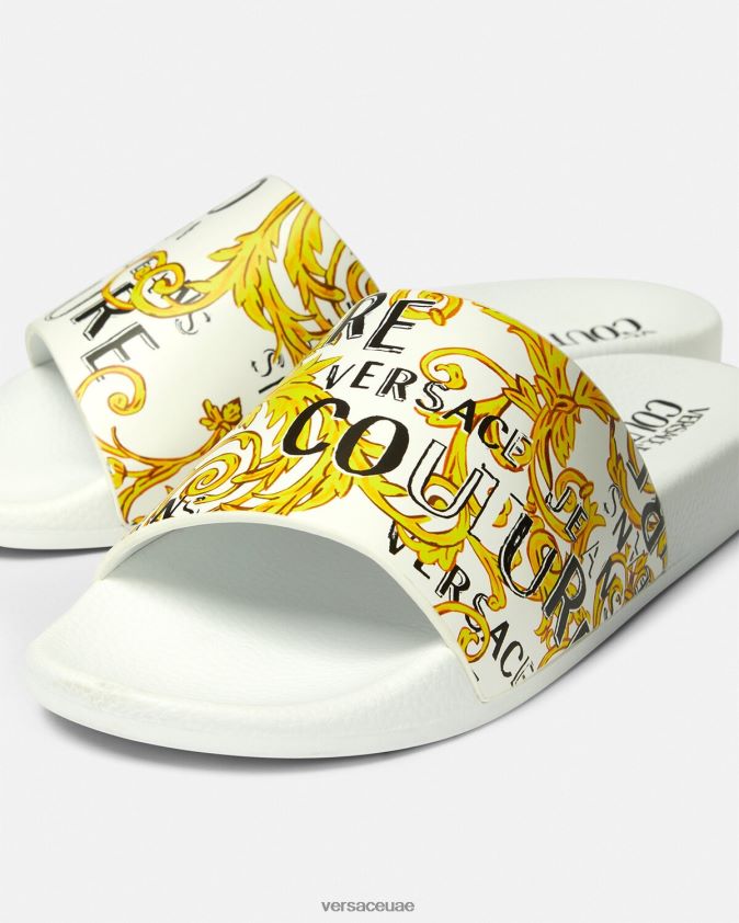 نحيف شرائح تصميم الأزياء الراقية بشعار شيلي Versace الذهب والأبيض 0FVD2J2309 حذاء