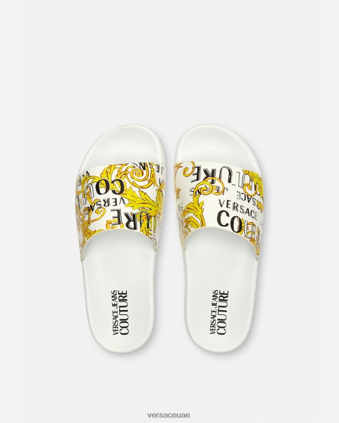 نحيف شرائح تصميم الأزياء الراقية بشعار شيلي Versace الذهب والأبيض 0FVD2J2309 حذاء
