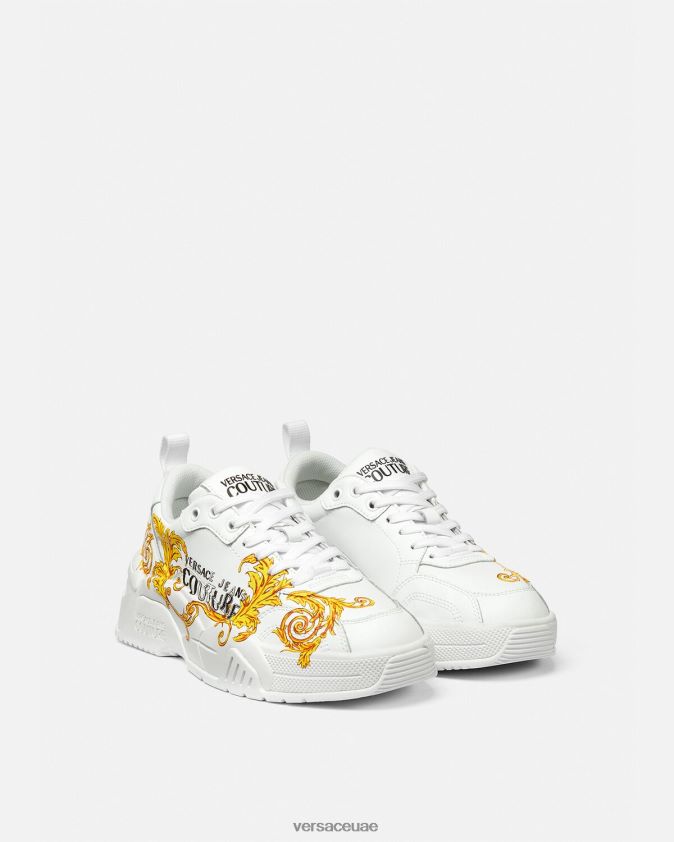 نحيف حذاء رياضي بشعار ستارجاز Versace الذهب والأبيض 0FVD2J2310 حذاء