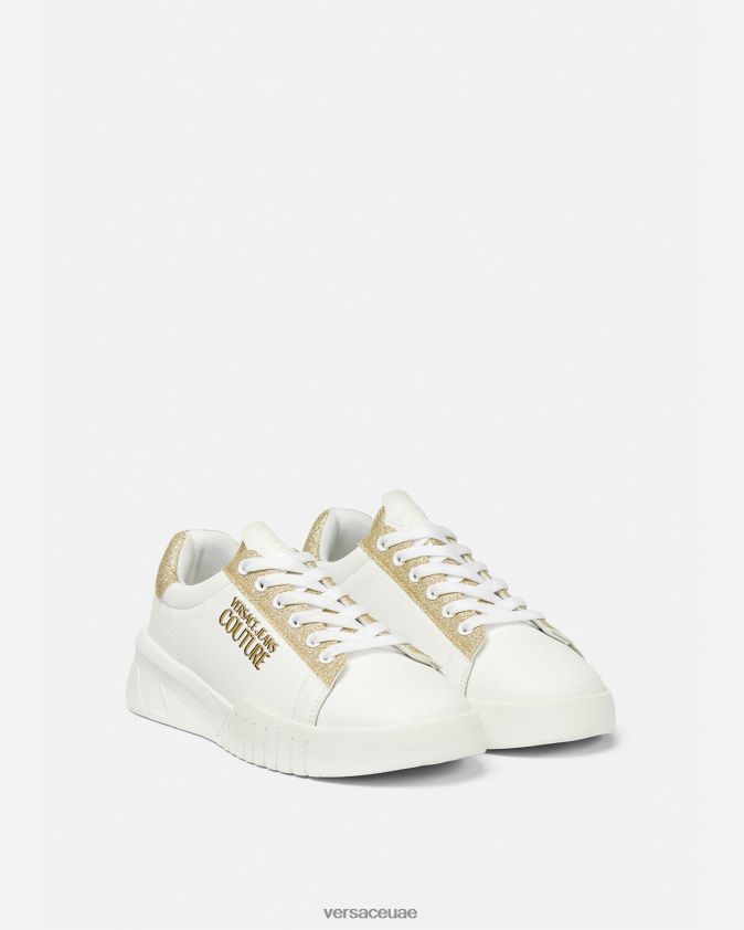 نحيف أحذية رياضية أبتاون Versace الذهب والأبيض 0FVD2J2311 حذاء