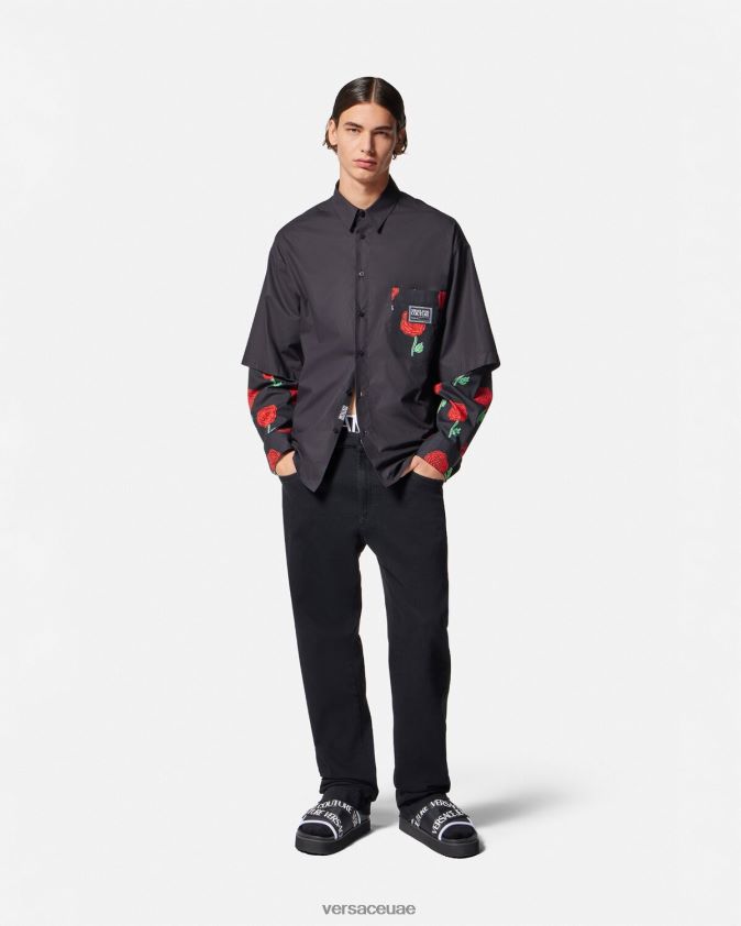 رجال جينز بحزام خصر بشعار الماركة Versace أسود 0FVD2J2365 ملابس
