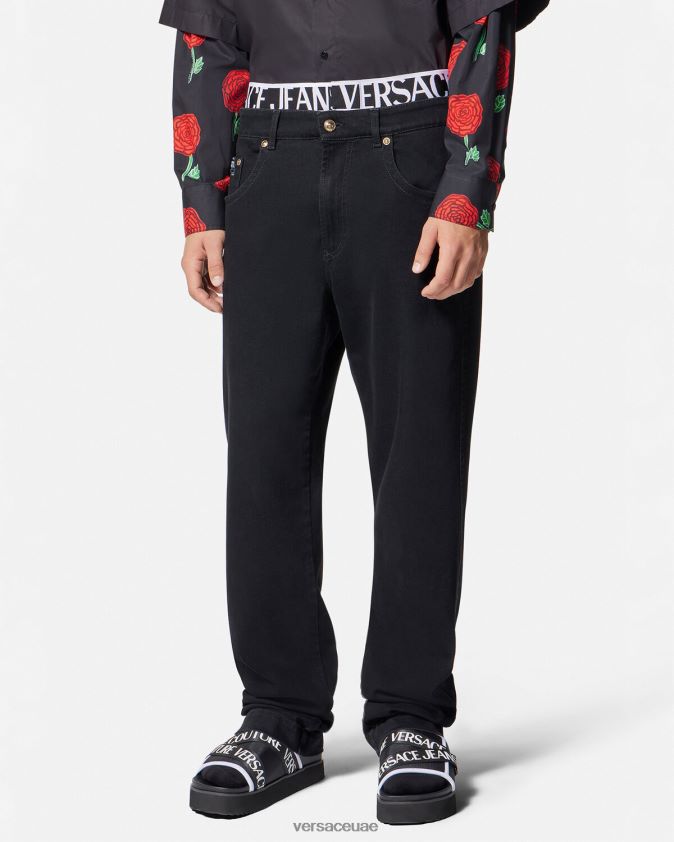 رجال جينز بحزام خصر بشعار الماركة Versace أسود 0FVD2J2365 ملابس