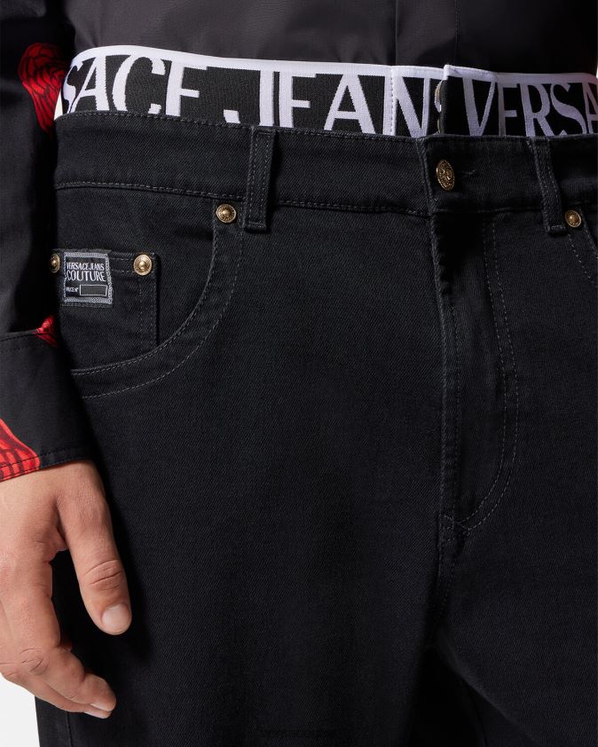 رجال جينز بحزام خصر بشعار الماركة Versace أسود 0FVD2J2365 ملابس