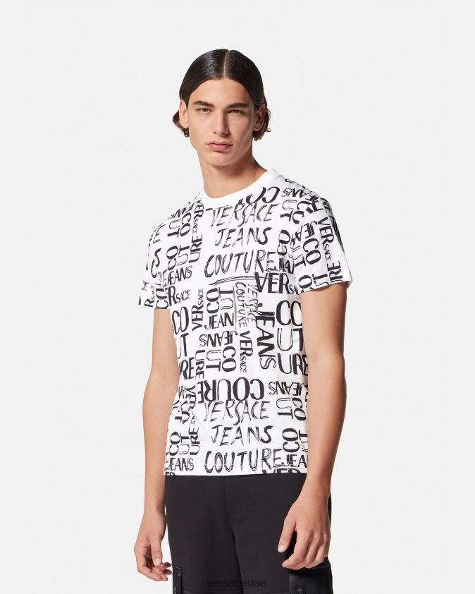 رجال خربش شعار تي شيرت Versace أبيض 0FVD2J2369 ملابس