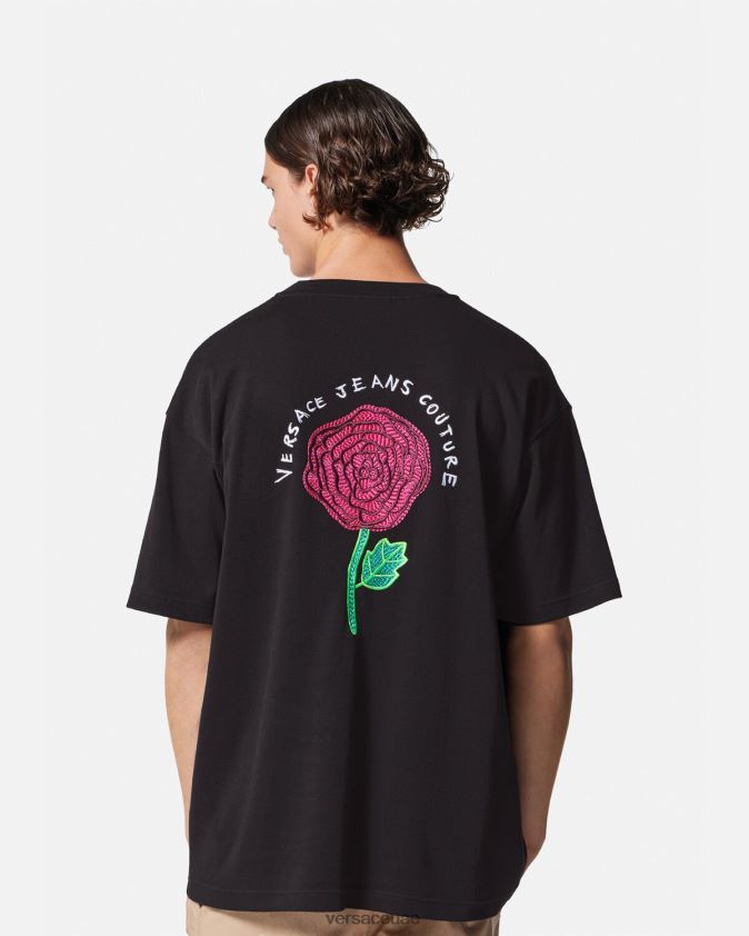 رجال تي شيرت بشعار الورود Versace أسود 0FVD2J2372 ملابس