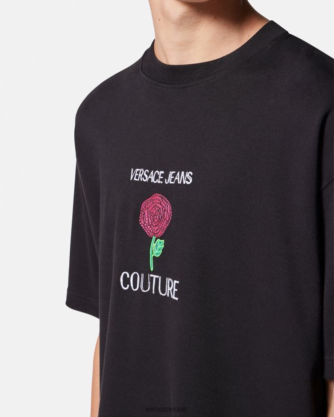 رجال تي شيرت بشعار الورود Versace أسود 0FVD2J2372 ملابس