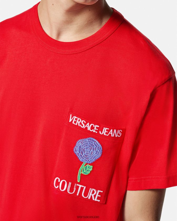 رجال تي شيرت بشعار الورود Versace البرتقالي 0FVD2J2373 ملابس