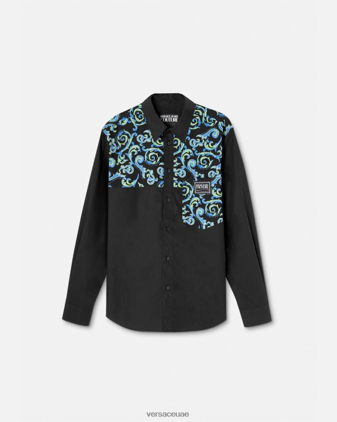 رجال رسم قميص كوتور Versace أبيض وأسود 0FVD2J2375 ملابس