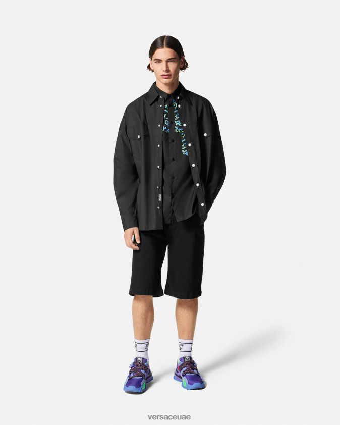 رجال رسم قميص كوتور Versace أبيض وأسود 0FVD2J2375 ملابس
