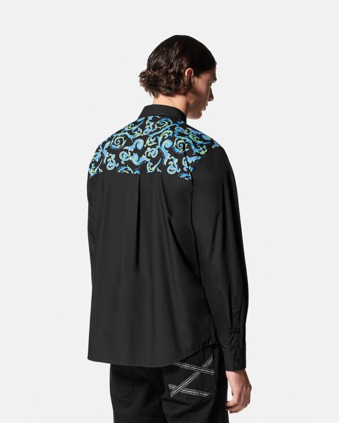 رجال رسم قميص كوتور Versace أبيض وأسود 0FVD2J2375 ملابس