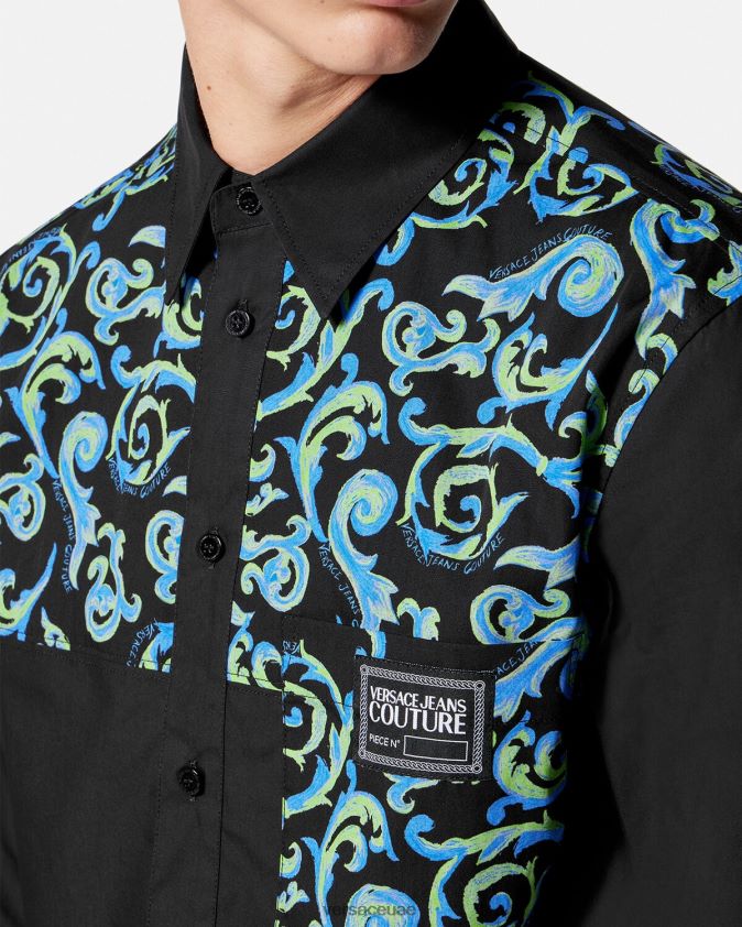 رجال رسم قميص كوتور Versace أبيض وأسود 0FVD2J2375 ملابس