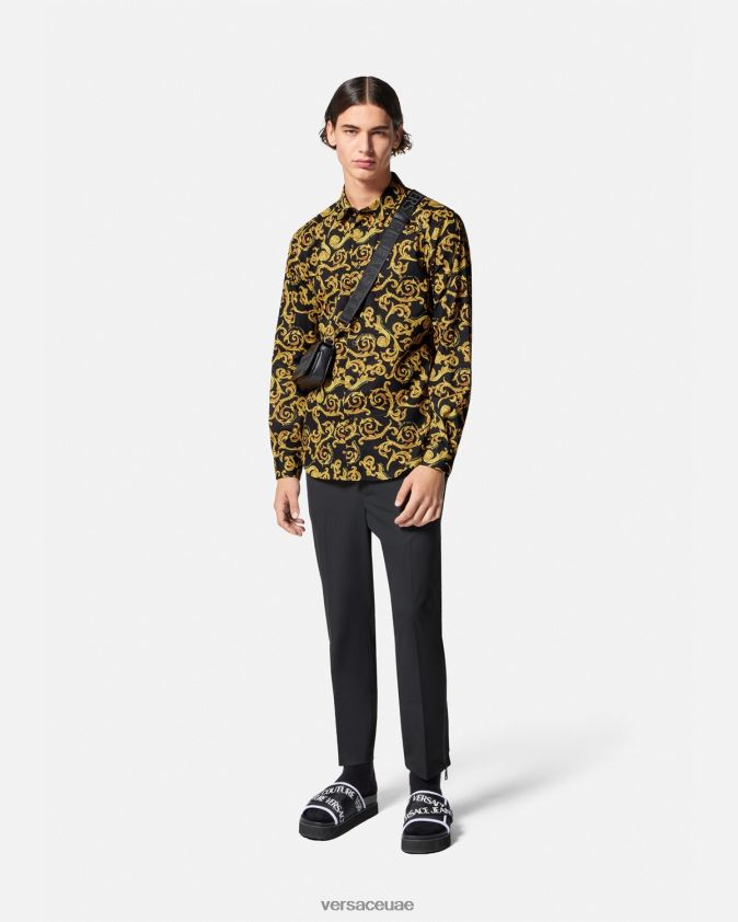 رجال رسم قميص كوتور Versace الذهب الأسود 0FVD2J2376 ملابس