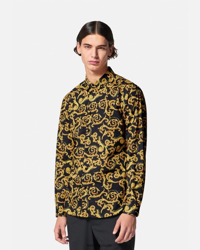 رجال رسم قميص كوتور Versace الذهب الأسود 0FVD2J2376 ملابس