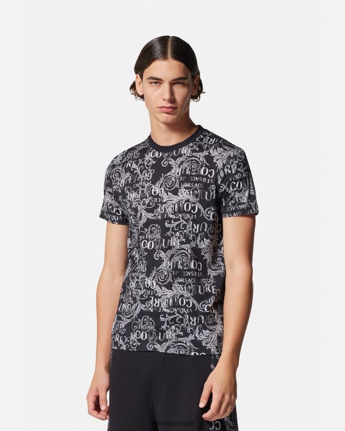 رجال تيشيرت بشعار الماركة Versace أسود وطباعة 0FVD2J2385 ملابس