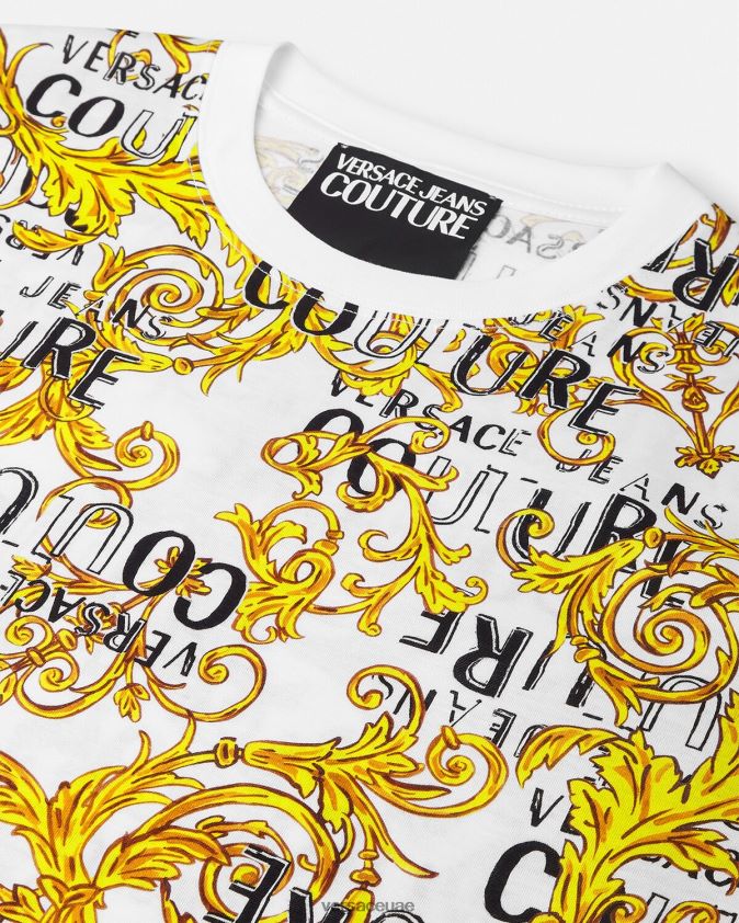 رجال تيشيرت بشعار الماركة Versace الذهب والأبيض 0FVD2J2386 ملابس