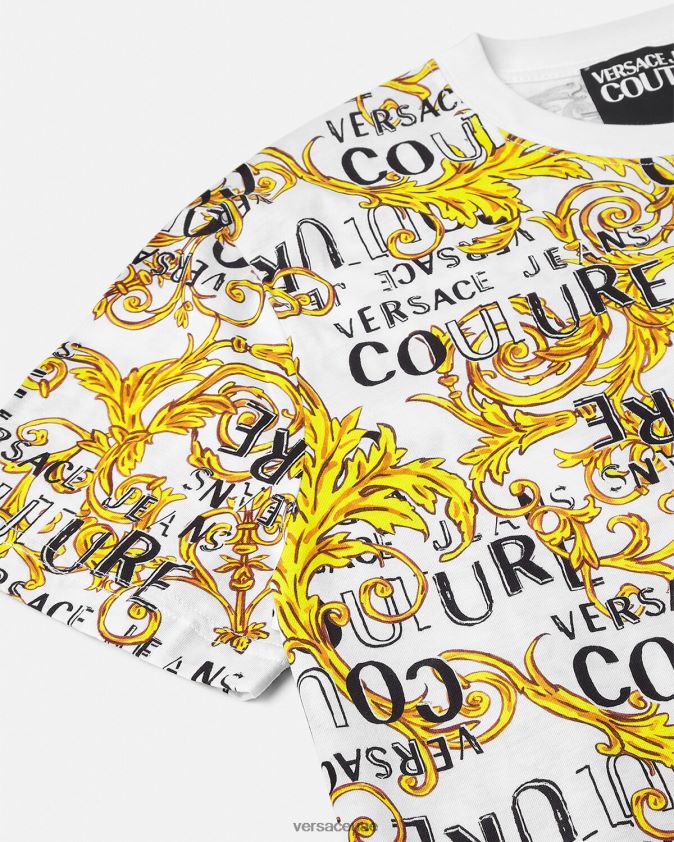 رجال تيشيرت بشعار الماركة Versace الذهب والأبيض 0FVD2J2386 ملابس