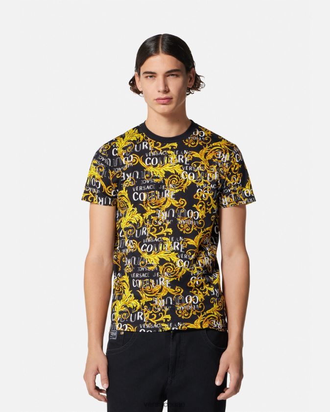 رجال تيشيرت بشعار الماركة Versace الذهب الأسود 0FVD2J2387 ملابس