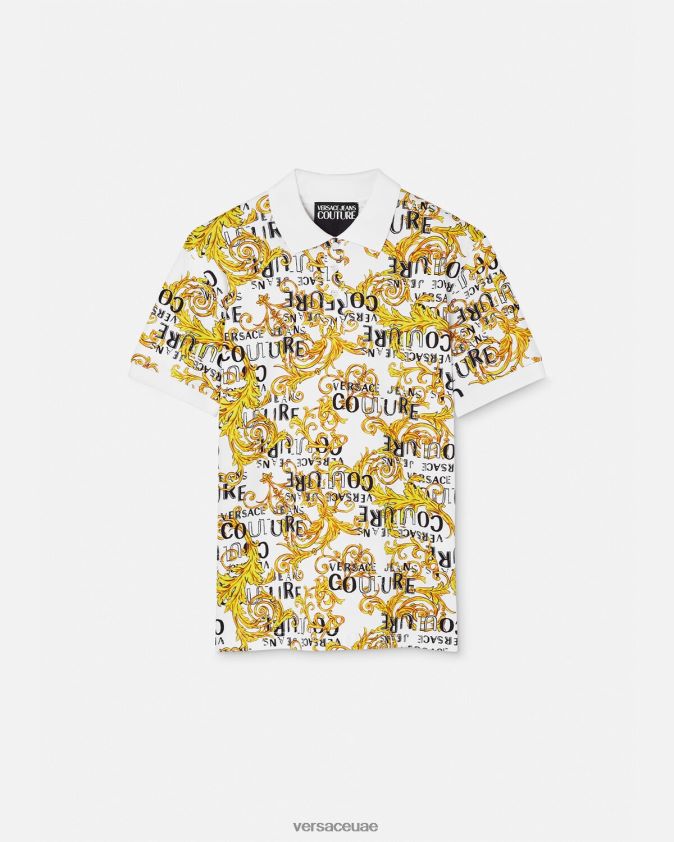 رجال قميص بولو بشعار الماركة Versace الذهب والأبيض 0FVD2J2390 ملابس