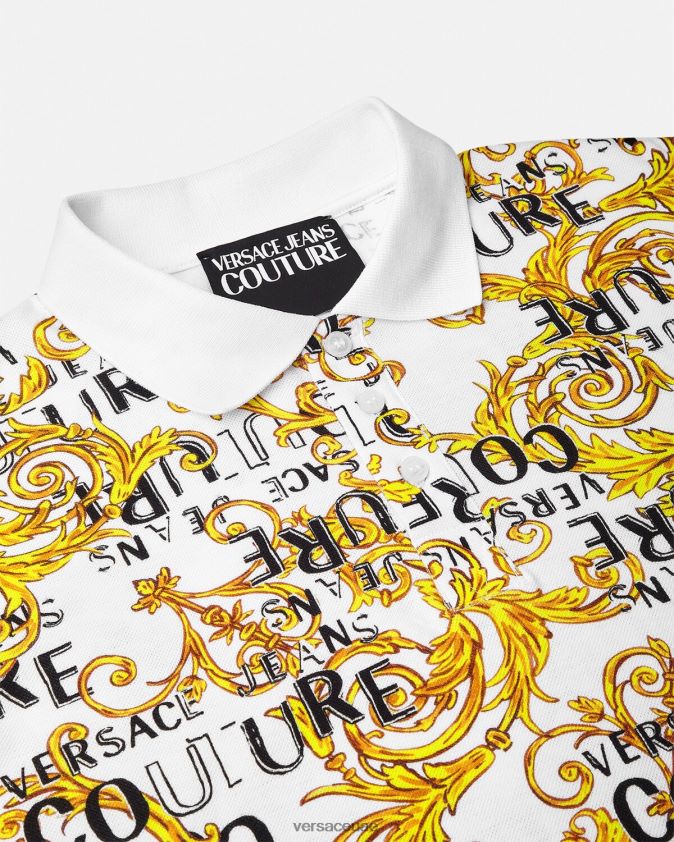 رجال قميص بولو بشعار الماركة Versace الذهب والأبيض 0FVD2J2390 ملابس