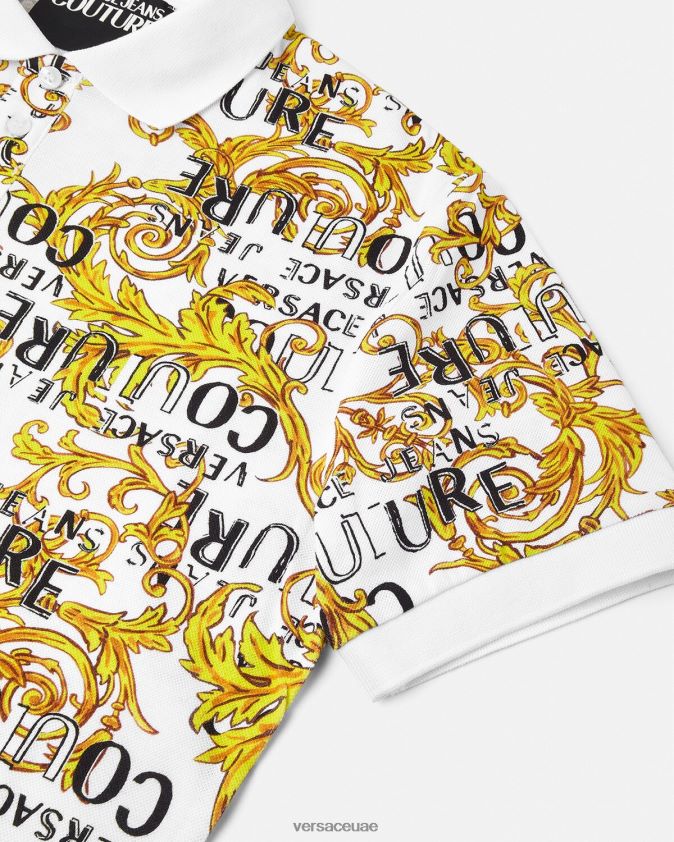 رجال قميص بولو بشعار الماركة Versace الذهب والأبيض 0FVD2J2390 ملابس