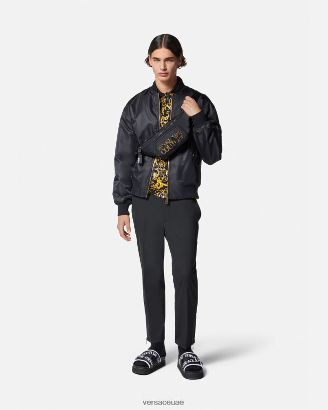 رجال قميص بولو بشعار الماركة Versace الذهب الأسود 0FVD2J2391 ملابس