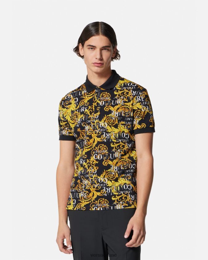 رجال قميص بولو بشعار الماركة Versace الذهب الأسود 0FVD2J2391 ملابس