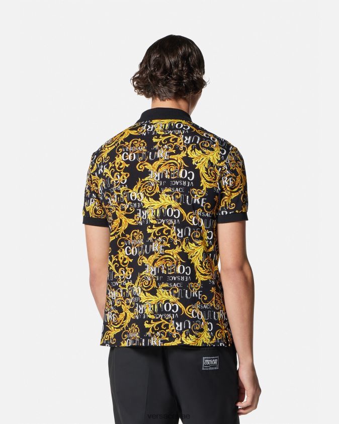 رجال قميص بولو بشعار الماركة Versace الذهب الأسود 0FVD2J2391 ملابس