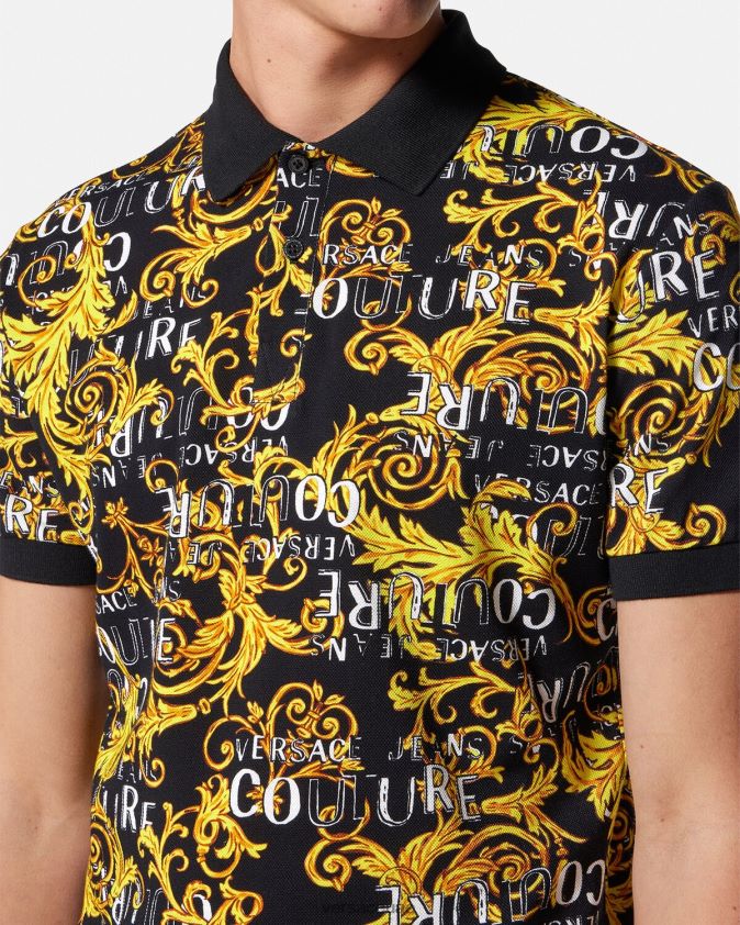 رجال قميص بولو بشعار الماركة Versace الذهب الأسود 0FVD2J2391 ملابس