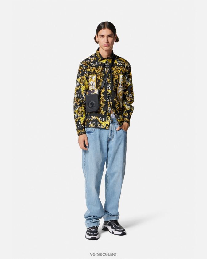 رجال قميص كوتور الشعار Versace الذهب الأسود 0FVD2J2393 ملابس