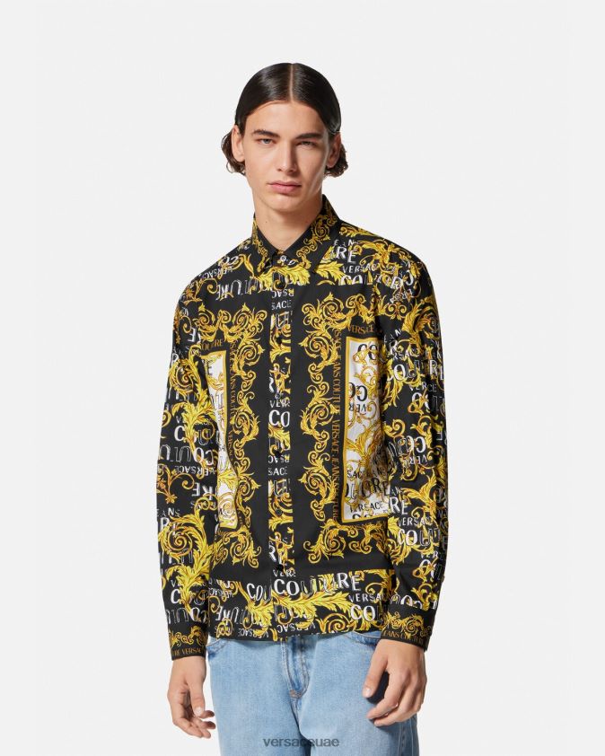 رجال قميص كوتور الشعار Versace الذهب الأسود 0FVD2J2393 ملابس