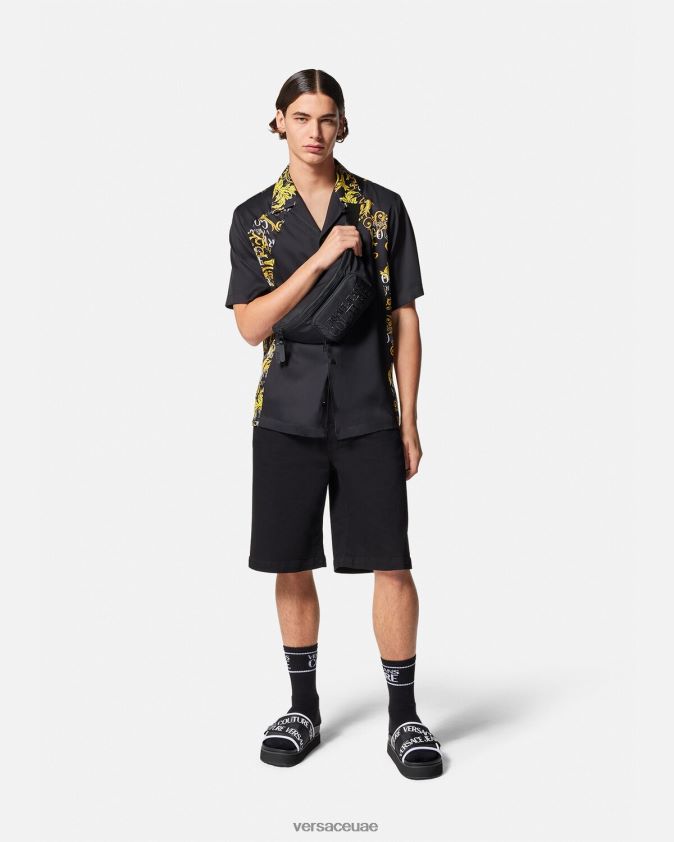 رجال قميص كوتور الشعار Versace الذهب الأسود 0FVD2J2395 ملابس