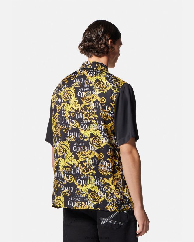 رجال قميص كوتور الشعار Versace الذهب الأسود 0FVD2J2395 ملابس