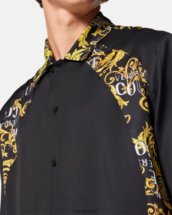 رجال قميص كوتور الشعار Versace الذهب الأسود 0FVD2J2395 ملابس