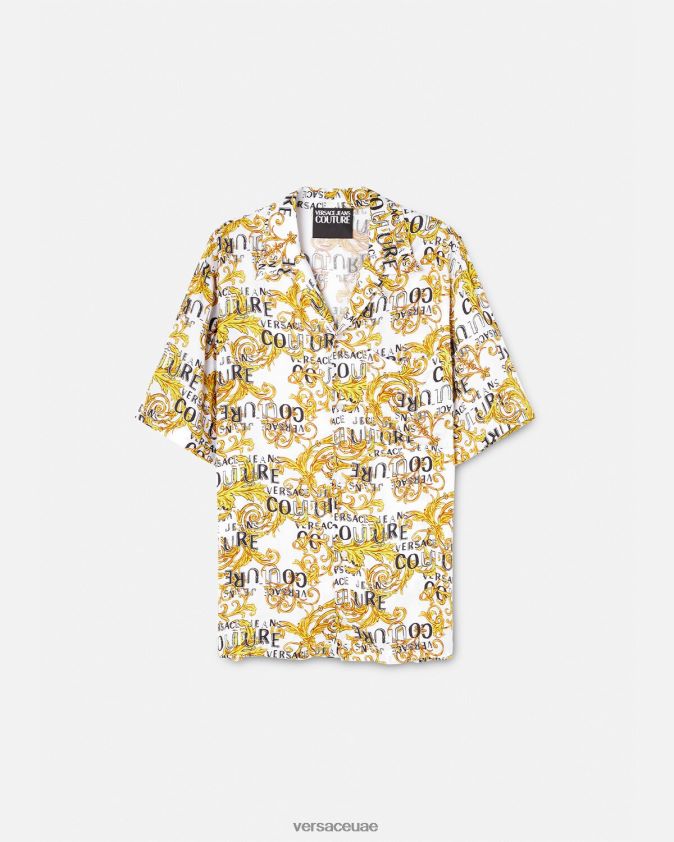 رجال قميص كوتور الشعار Versace الذهب والأبيض 0FVD2J2396 ملابس