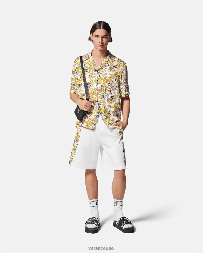 رجال قميص كوتور الشعار Versace الذهب والأبيض 0FVD2J2396 ملابس