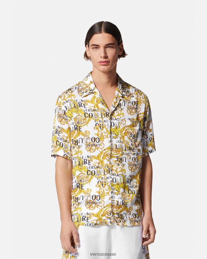 رجال قميص كوتور الشعار Versace الذهب والأبيض 0FVD2J2396 ملابس