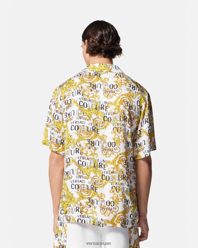 رجال قميص كوتور الشعار Versace الذهب والأبيض 0FVD2J2396 ملابس