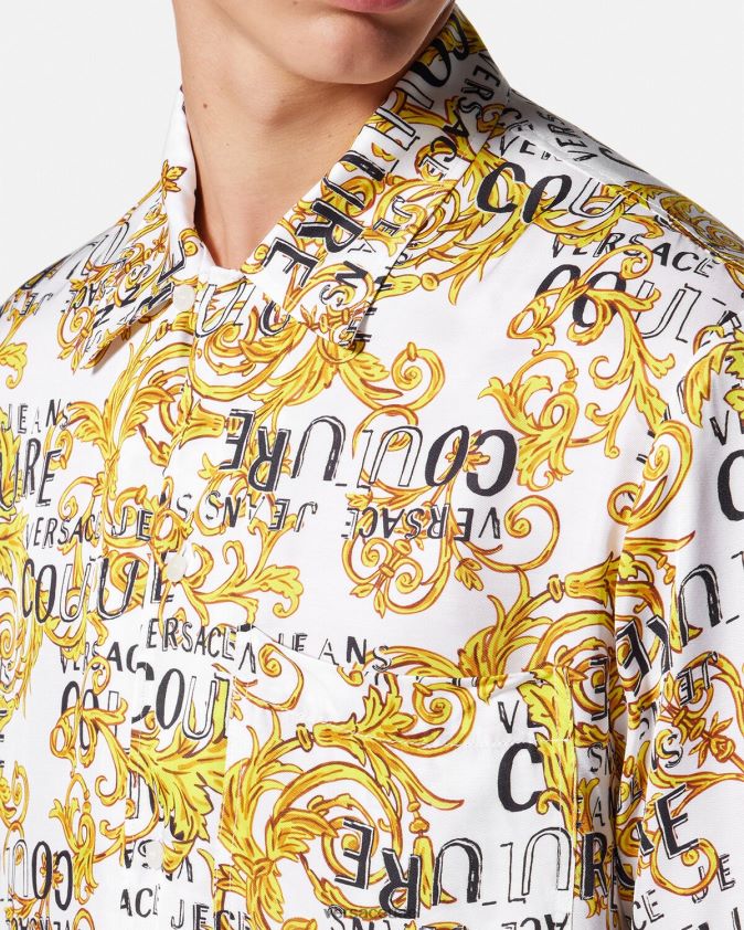 رجال قميص كوتور الشعار Versace الذهب والأبيض 0FVD2J2396 ملابس