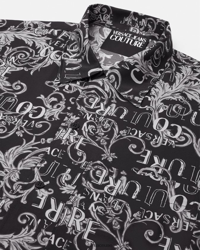 رجال قميص كوتور الشعار Versace أسود وطباعة 0FVD2J2398 ملابس
