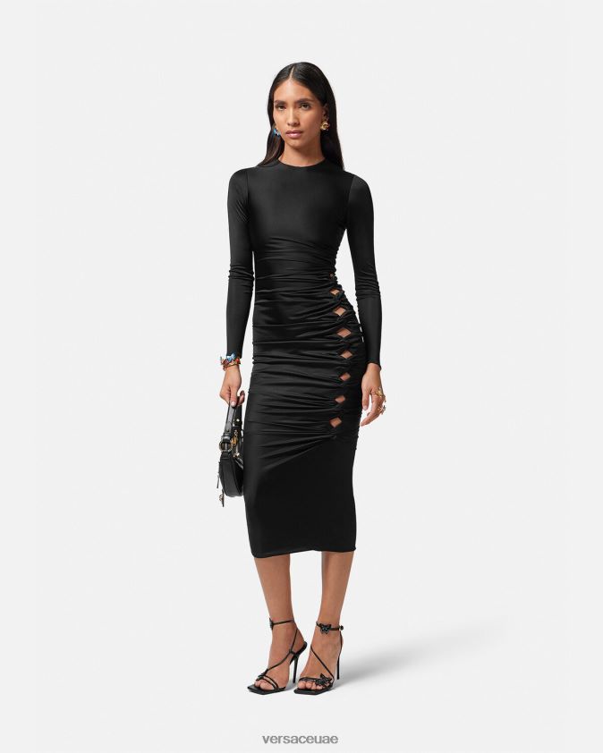 نحيف فستان ميدي معقود Versace أسود 0FVD2J23 ملابس