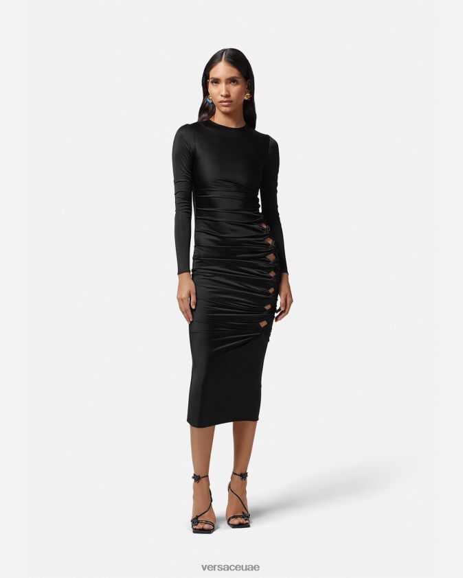 نحيف فستان ميدي معقود Versace أسود 0FVD2J23 ملابس