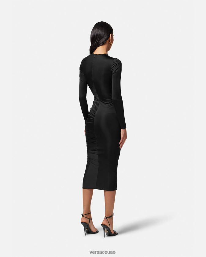 نحيف فستان ميدي معقود Versace أسود 0FVD2J23 ملابس