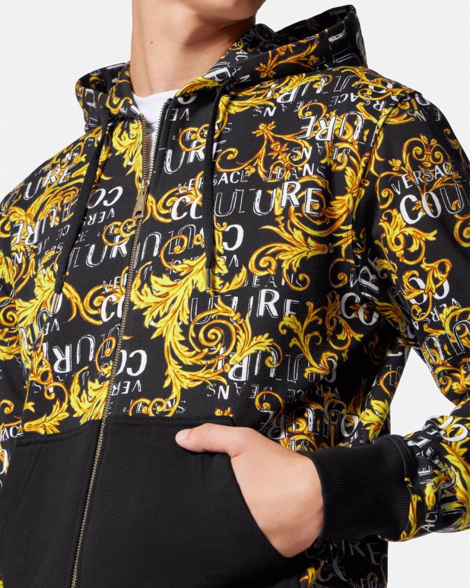 رجال هوديي بسحاب وشعار الماركة Versace الذهب الأسود 0FVD2J2403 ملابس