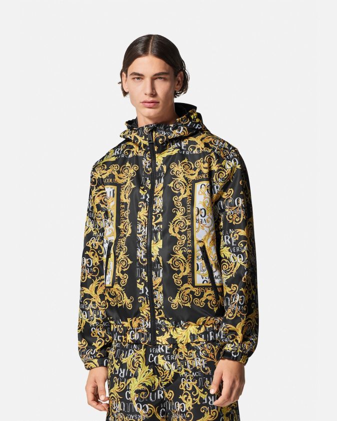 رجال سترة واقية من الرياح بشعار الماركة Versace أسود وطباعة 0FVD2J2414 ملابس