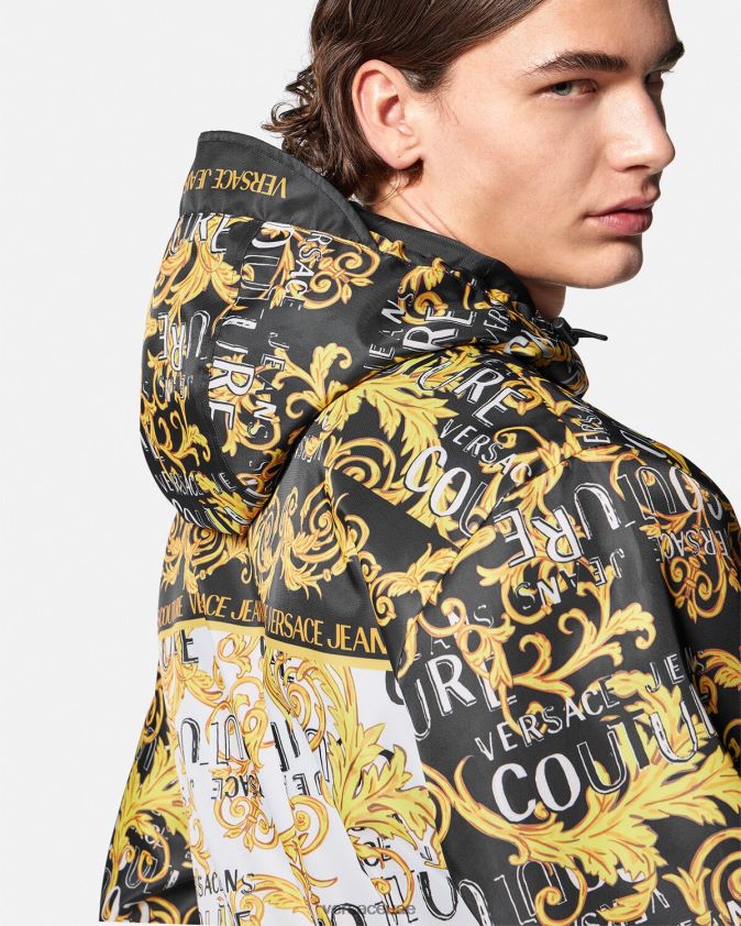 رجال سترة واقية من الرياح بشعار الماركة Versace أسود وطباعة 0FVD2J2414 ملابس