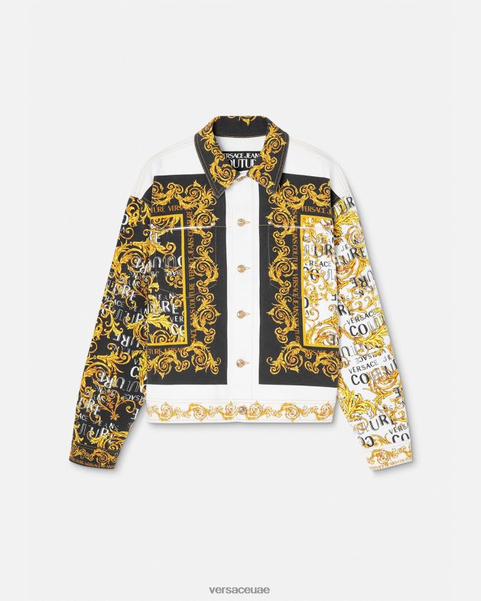 رجال سترة جينز بشعار الماركة Versace الذهب والأبيض 0FVD2J2416 ملابس