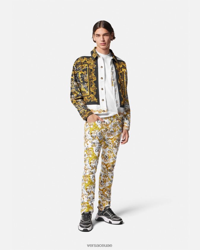 رجال سترة جينز بشعار الماركة Versace الذهب والأبيض 0FVD2J2416 ملابس